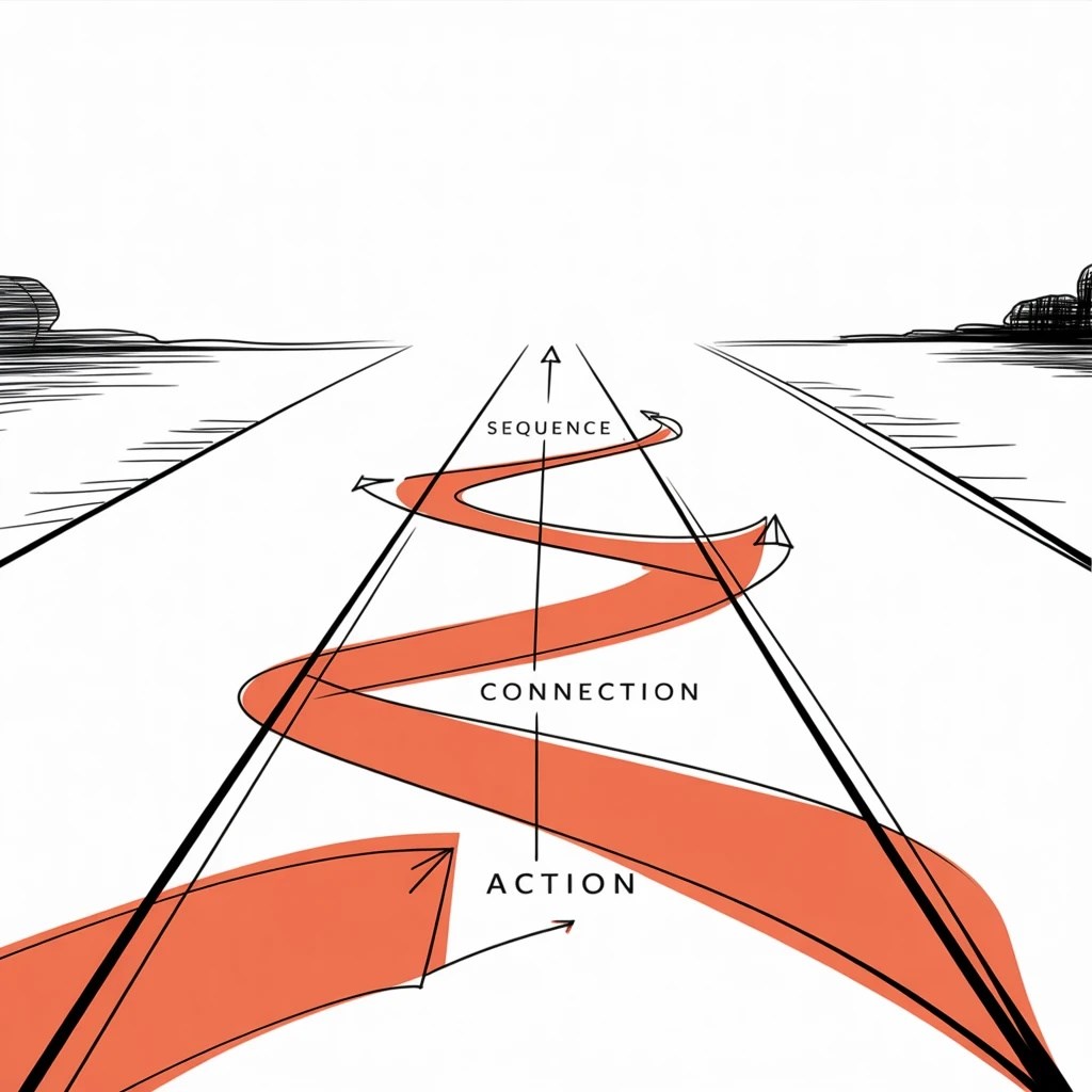Illustration of a runway marked sequence, connection and action